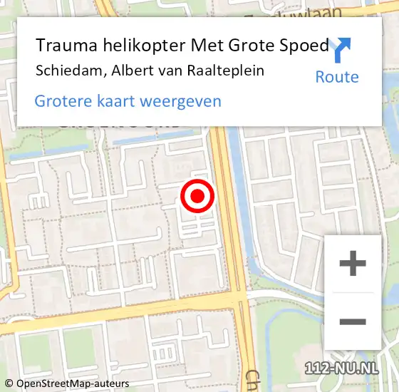 Locatie op kaart van de 112 melding: Trauma helikopter Met Grote Spoed Naar Schiedam, Albert van Raalteplein op 13 december 2023 14:03