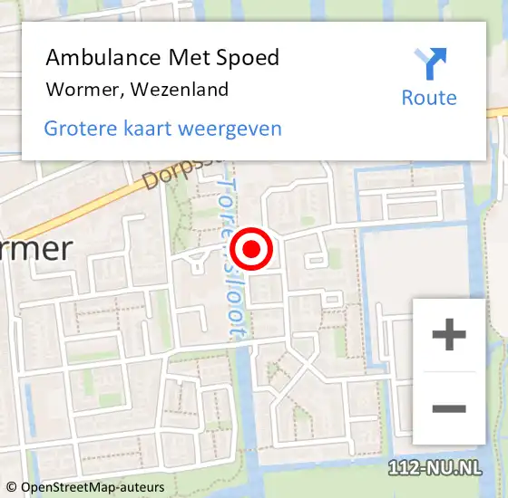 Locatie op kaart van de 112 melding: Ambulance Met Spoed Naar Wormer, Wezenland op 13 december 2023 14:10