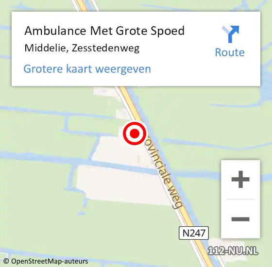 Locatie op kaart van de 112 melding: Ambulance Met Grote Spoed Naar Middelie, Zesstedenweg op 13 december 2023 14:47