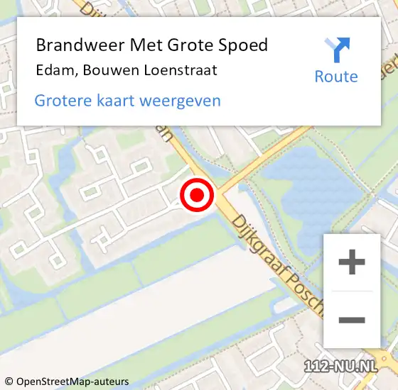 Locatie op kaart van de 112 melding: Brandweer Met Grote Spoed Naar Edam, Bouwen Loenstraat op 13 december 2023 14:54