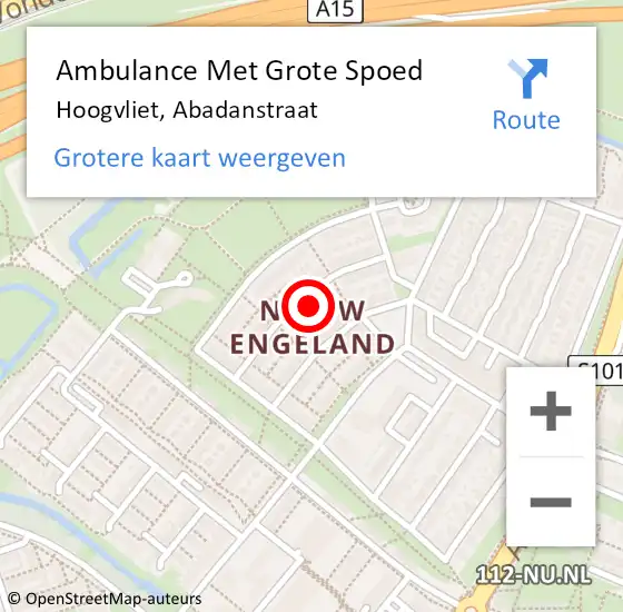 Locatie op kaart van de 112 melding: Ambulance Met Grote Spoed Naar Hoogvliet, Abadanstraat op 13 december 2023 16:25