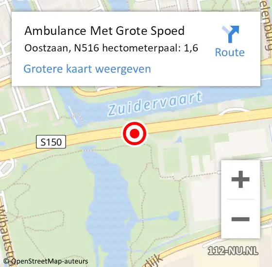 Locatie op kaart van de 112 melding: Ambulance Met Grote Spoed Naar Oostzaan, N516 hectometerpaal: 1,6 op 13 december 2023 17:01