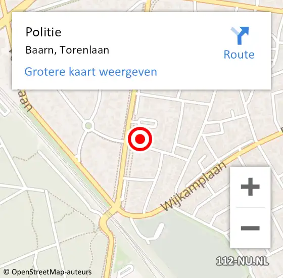 Locatie op kaart van de 112 melding: Politie Baarn, Torenlaan op 13 december 2023 17:12