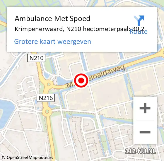 Locatie op kaart van de 112 melding: Ambulance Met Spoed Naar Krimpenerwaard, N210 hectometerpaal: 30,2 op 13 december 2023 17:27