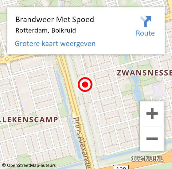 Locatie op kaart van de 112 melding: Brandweer Met Spoed Naar Rotterdam, Bolkruid op 13 december 2023 18:10