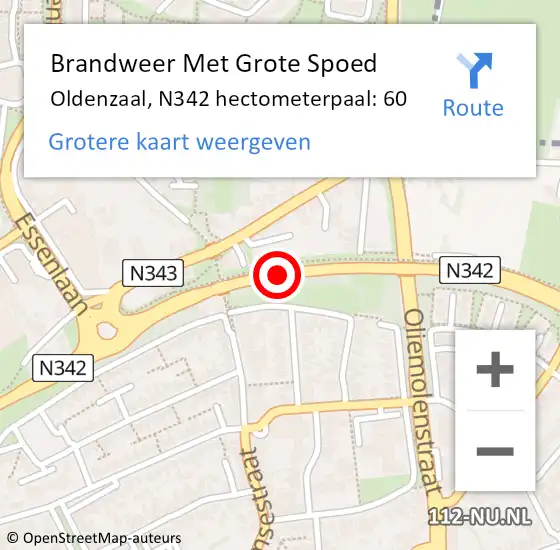 Locatie op kaart van de 112 melding: Brandweer Met Grote Spoed Naar Oldenzaal, N342 hectometerpaal: 60 op 13 december 2023 18:29