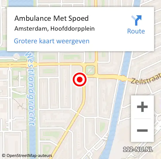 Locatie op kaart van de 112 melding: Ambulance Met Spoed Naar Amsterdam, Hoofddorpplein op 13 december 2023 18:47