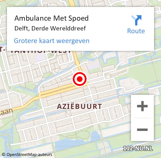 Locatie op kaart van de 112 melding: Ambulance Met Spoed Naar Delft, Derde Werelddreef op 13 december 2023 18:48