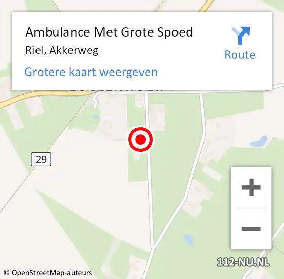 Locatie op kaart van de 112 melding: Ambulance Met Grote Spoed Naar Riel, Akkerweg op 18 september 2014 12:46