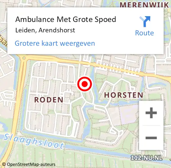 Locatie op kaart van de 112 melding: Ambulance Met Grote Spoed Naar Leiden, Arendshorst op 13 december 2023 19:50