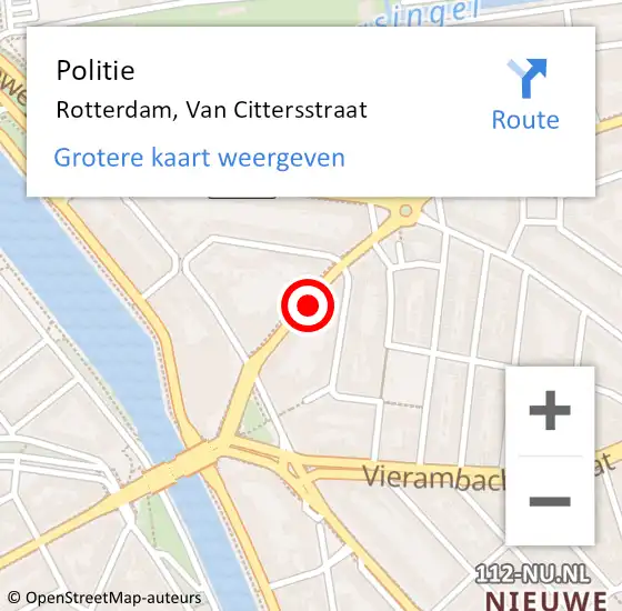 Locatie op kaart van de 112 melding: Politie Rotterdam, Van Cittersstraat op 13 december 2023 20:27
