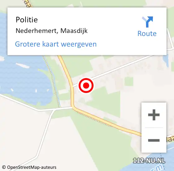 Locatie op kaart van de 112 melding: Politie Nederhemert, Maasdijk op 13 december 2023 20:30