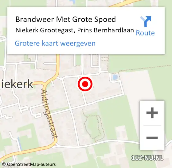 Locatie op kaart van de 112 melding: Brandweer Met Grote Spoed Naar Niekerk Grootegast, Prins Bernhardlaan op 14 december 2023 01:14