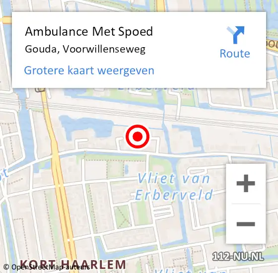Locatie op kaart van de 112 melding: Ambulance Met Spoed Naar Gouda, Voorwillenseweg op 14 december 2023 04:08