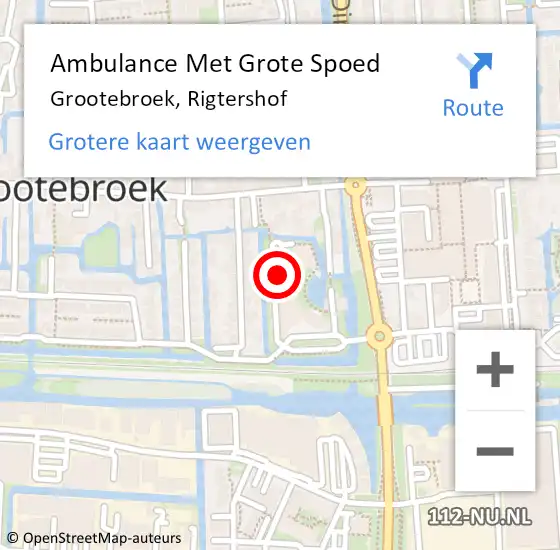 Locatie op kaart van de 112 melding: Ambulance Met Grote Spoed Naar Grootebroek, Rigtershof op 14 december 2023 04:53
