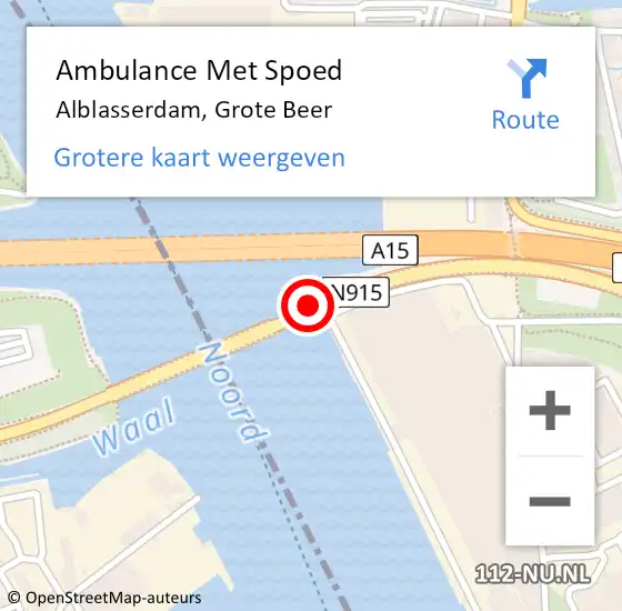 Locatie op kaart van de 112 melding: Ambulance Met Spoed Naar Alblasserdam, Grote Beer op 14 december 2023 07:38