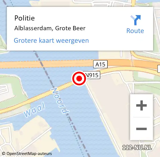 Locatie op kaart van de 112 melding: Politie Alblasserdam, Grote Beer op 14 december 2023 07:40