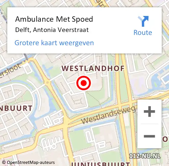 Locatie op kaart van de 112 melding: Ambulance Met Spoed Naar Delft, Antonia Veerstraat op 14 december 2023 07:49