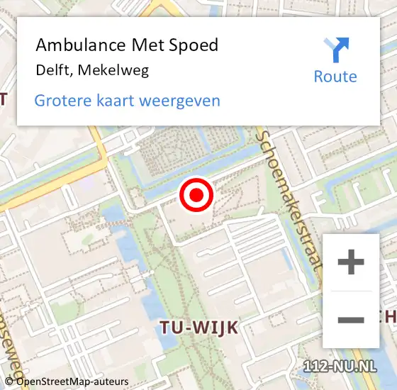 Locatie op kaart van de 112 melding: Ambulance Met Spoed Naar Delft, Mekelweg op 14 december 2023 09:16