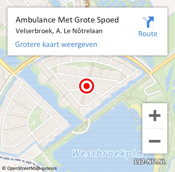 Locatie op kaart van de 112 melding: Ambulance Met Grote Spoed Naar Velserbroek, A. Le Nôtrelaan op 14 december 2023 11:21
