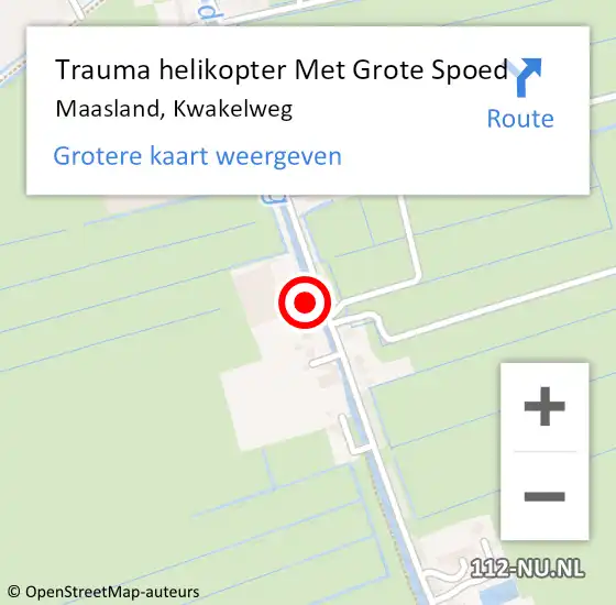 Locatie op kaart van de 112 melding: Trauma helikopter Met Grote Spoed Naar Maasland, Kwakelweg op 14 december 2023 12:37