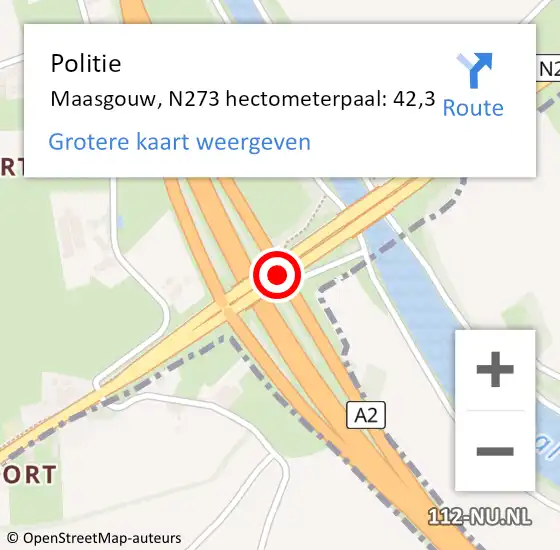 Locatie op kaart van de 112 melding: Politie Maasgouw, N273 hectometerpaal: 42,3 op 14 december 2023 12:42