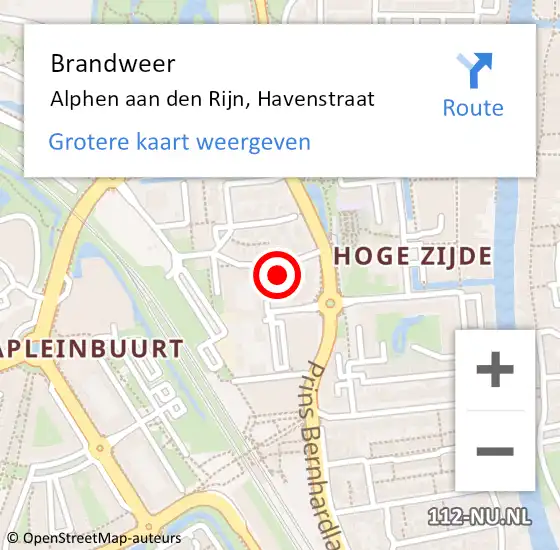 Locatie op kaart van de 112 melding: Brandweer Alphen aan den Rijn, Havenstraat op 14 december 2023 13:06