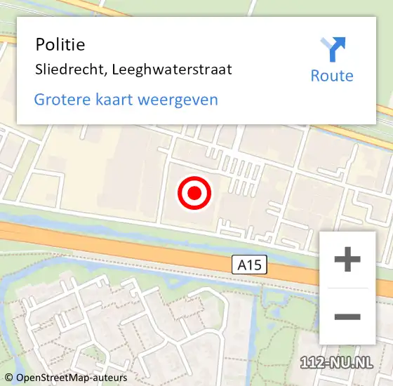 Locatie op kaart van de 112 melding: Politie Sliedrecht, Leeghwaterstraat op 14 december 2023 13:26