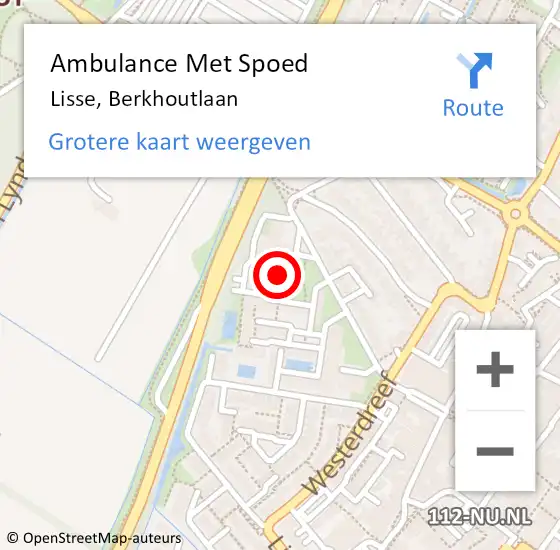 Locatie op kaart van de 112 melding: Ambulance Met Spoed Naar Lisse, Berkhoutlaan op 14 december 2023 13:32
