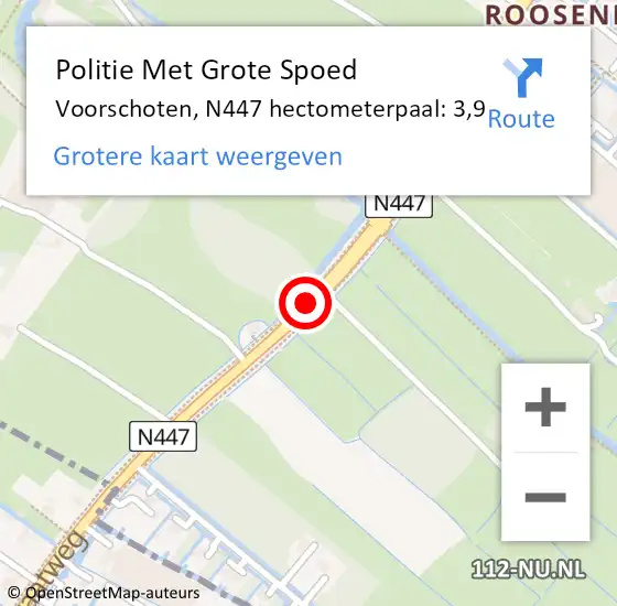Locatie op kaart van de 112 melding: Politie Met Grote Spoed Naar Voorschoten, N447 hectometerpaal: 3,9 op 14 december 2023 13:36
