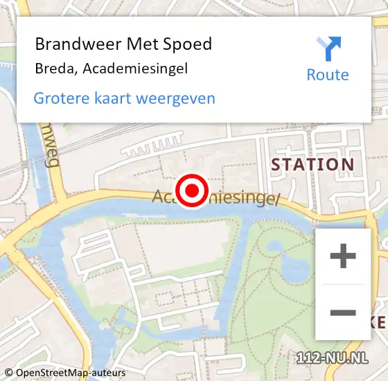 Locatie op kaart van de 112 melding: Brandweer Met Spoed Naar Breda, Academiesingel op 14 december 2023 13:51