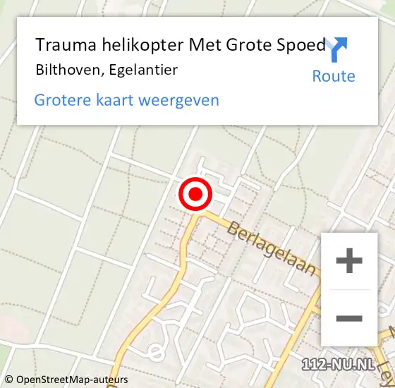 Locatie op kaart van de 112 melding: Trauma helikopter Met Grote Spoed Naar Bilthoven, Egelantier op 14 december 2023 14:16