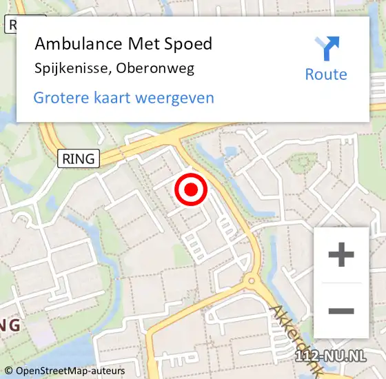 Locatie op kaart van de 112 melding: Ambulance Met Spoed Naar Spijkenisse, Oberonweg op 14 december 2023 14:26