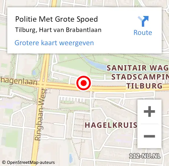 Locatie op kaart van de 112 melding: Politie Met Grote Spoed Naar Tilburg, Hart van Brabantlaan op 14 december 2023 14:28