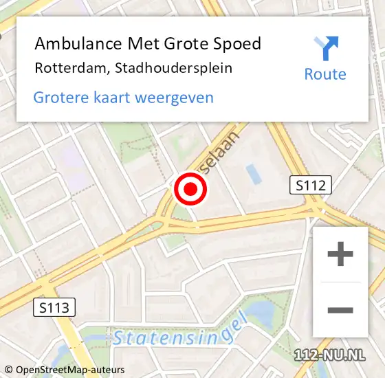 Locatie op kaart van de 112 melding: Ambulance Met Grote Spoed Naar Rotterdam, Stadhoudersplein op 14 december 2023 14:37