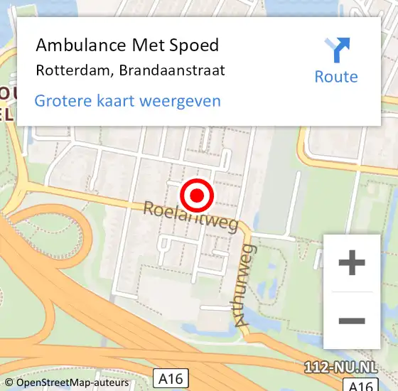Locatie op kaart van de 112 melding: Ambulance Met Spoed Naar Rotterdam, Brandaanstraat op 14 december 2023 15:56