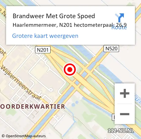 Locatie op kaart van de 112 melding: Brandweer Met Grote Spoed Naar Haarlemmermeer, N201 hectometerpaal: 26,9 op 14 december 2023 16:03