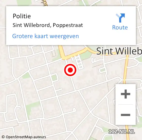 Locatie op kaart van de 112 melding: Politie Sint Willebrord, Poppestraat op 14 december 2023 16:47