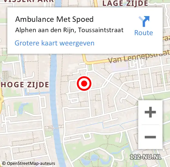 Locatie op kaart van de 112 melding: Ambulance Met Spoed Naar Alphen aan den Rijn, Toussaintstraat op 14 december 2023 18:28