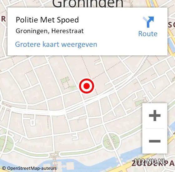 Locatie op kaart van de 112 melding: Politie Met Spoed Naar Groningen, Herestraat op 14 december 2023 18:36