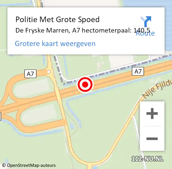 Locatie op kaart van de 112 melding: Politie Met Grote Spoed Naar De Fryske Marren, A7 hectometerpaal: 140,5 op 14 december 2023 22:42