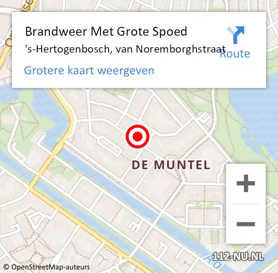 Locatie op kaart van de 112 melding: Brandweer Met Grote Spoed Naar 's-Hertogenbosch, van Noremborghstraat op 14 december 2023 22:49
