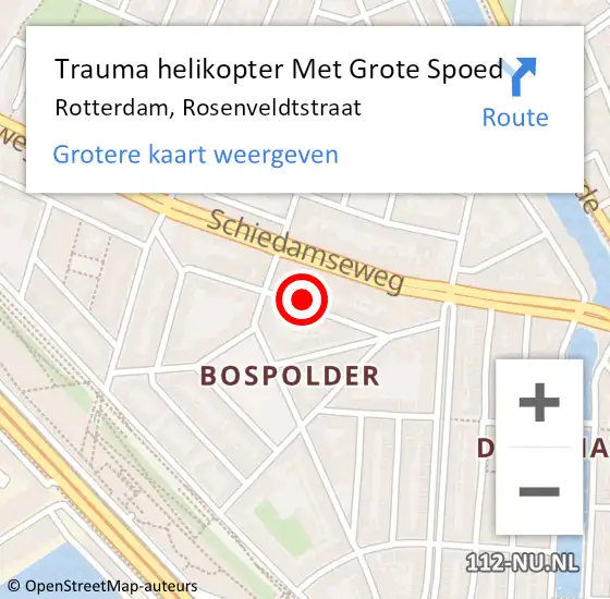Locatie op kaart van de 112 melding: Trauma helikopter Met Grote Spoed Naar Rotterdam, Rosenveldtstraat op 14 december 2023 23:06