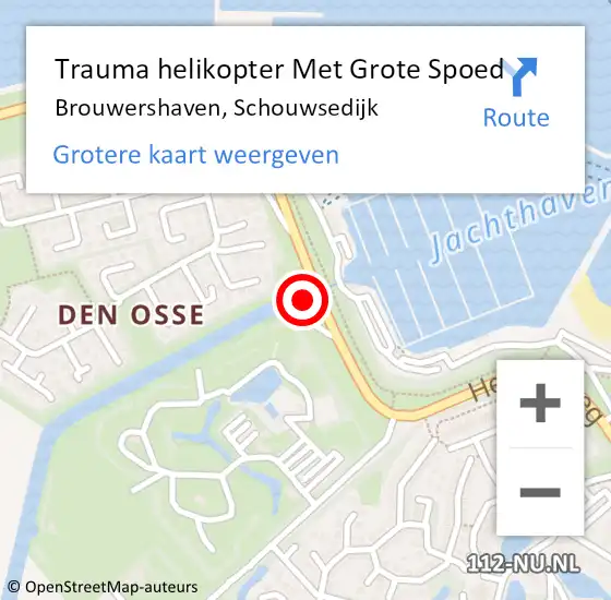 Locatie op kaart van de 112 melding: Trauma helikopter Met Grote Spoed Naar Brouwershaven, Schouwsedijk op 14 december 2023 23:19