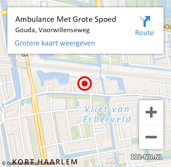 Locatie op kaart van de 112 melding: Ambulance Met Grote Spoed Naar Gouda, Voorwillenseweg op 14 december 2023 23:40