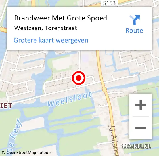 Locatie op kaart van de 112 melding: Brandweer Met Grote Spoed Naar Westzaan, Torenstraat op 14 december 2023 23:42
