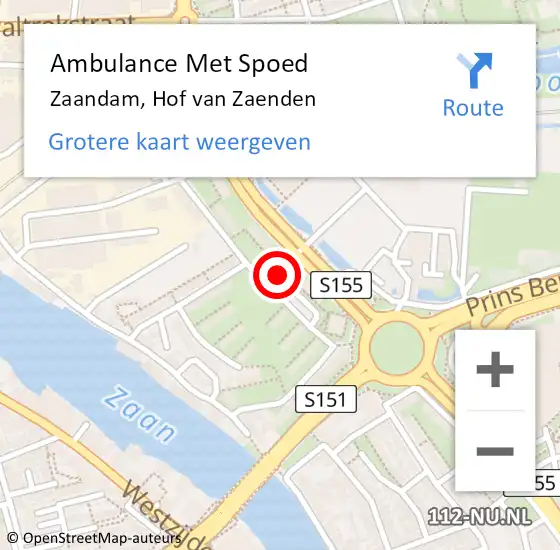 Locatie op kaart van de 112 melding: Ambulance Met Spoed Naar Zaandam, Hof van Zaenden op 15 december 2023 04:58