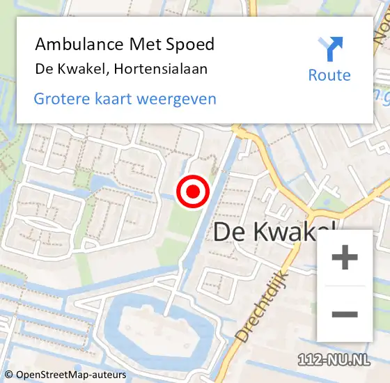 Locatie op kaart van de 112 melding: Ambulance Met Spoed Naar De Kwakel, Hortensialaan op 15 december 2023 06:35