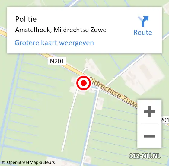 Locatie op kaart van de 112 melding: Politie Amstelhoek, Mijdrechtse Zuwe op 15 december 2023 06:54