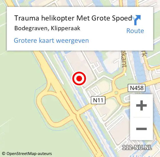 Locatie op kaart van de 112 melding: Trauma helikopter Met Grote Spoed Naar Bodegraven, Klipperaak op 15 december 2023 07:22